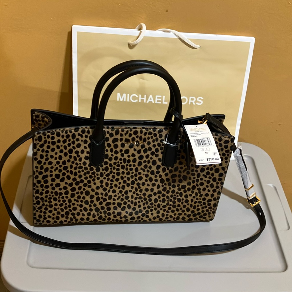 Michael Kors Scarlett East West Satchel Husk Cheetah Print Calf Hair